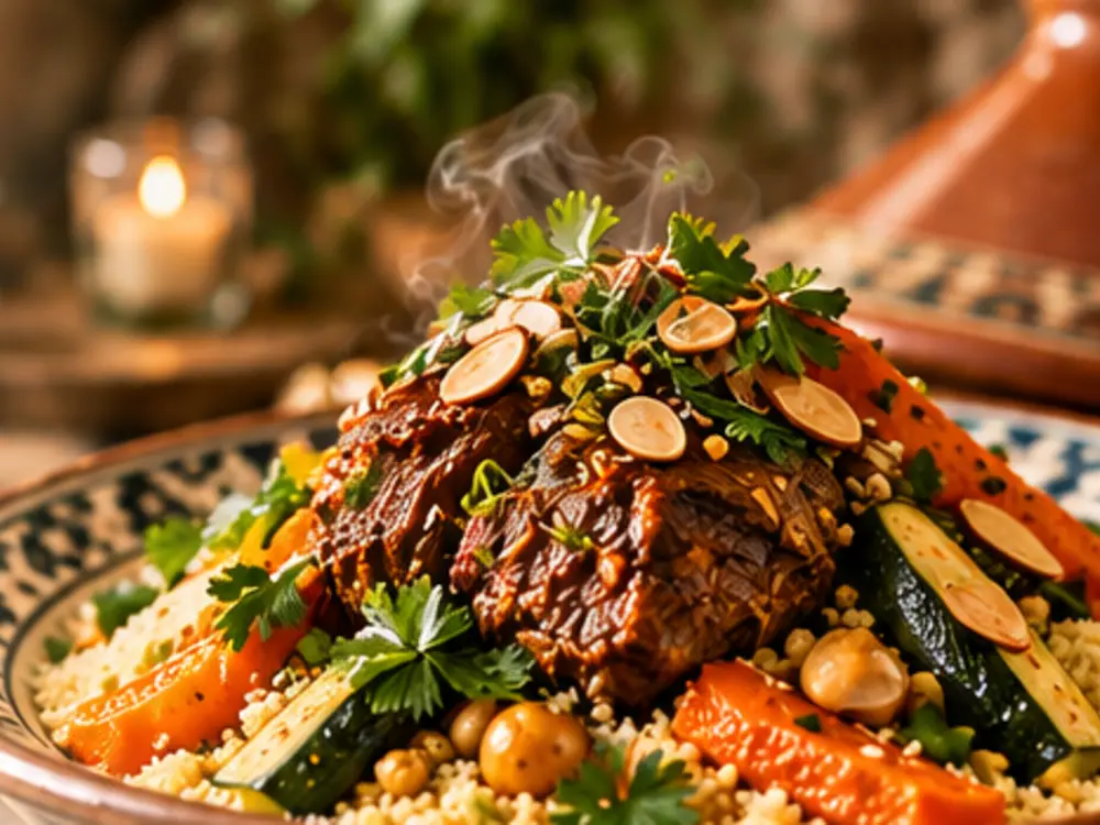 Grand plat de couscous généreux servi à partager