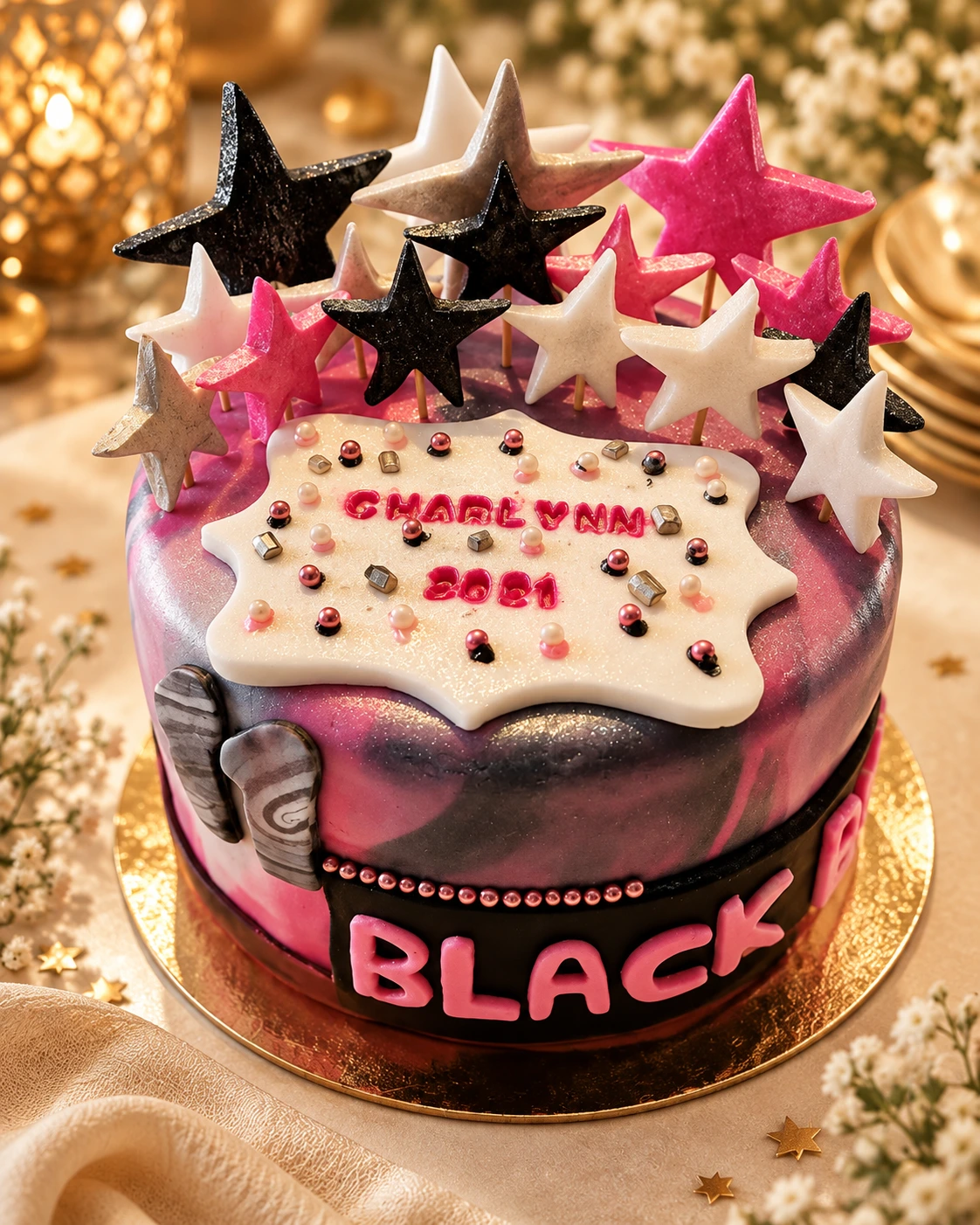 Gâteau d’anniversaire noir et rose